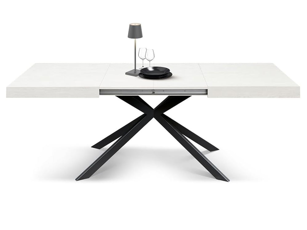 tavolo camaiore in legno, finitura bianco frassinato e base a x in metallo antracite, allungabile 160×90 cm – 240×90 cm,...
