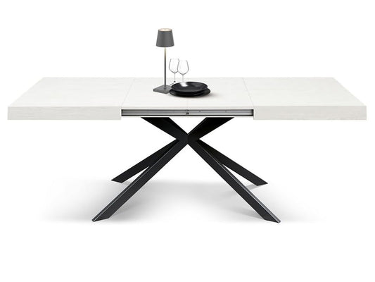 tavolo camaiore in legno, finitura bianco frassinato e base a x in metallo antracite, allungabile 160×90 cm – 240×90 cm,...