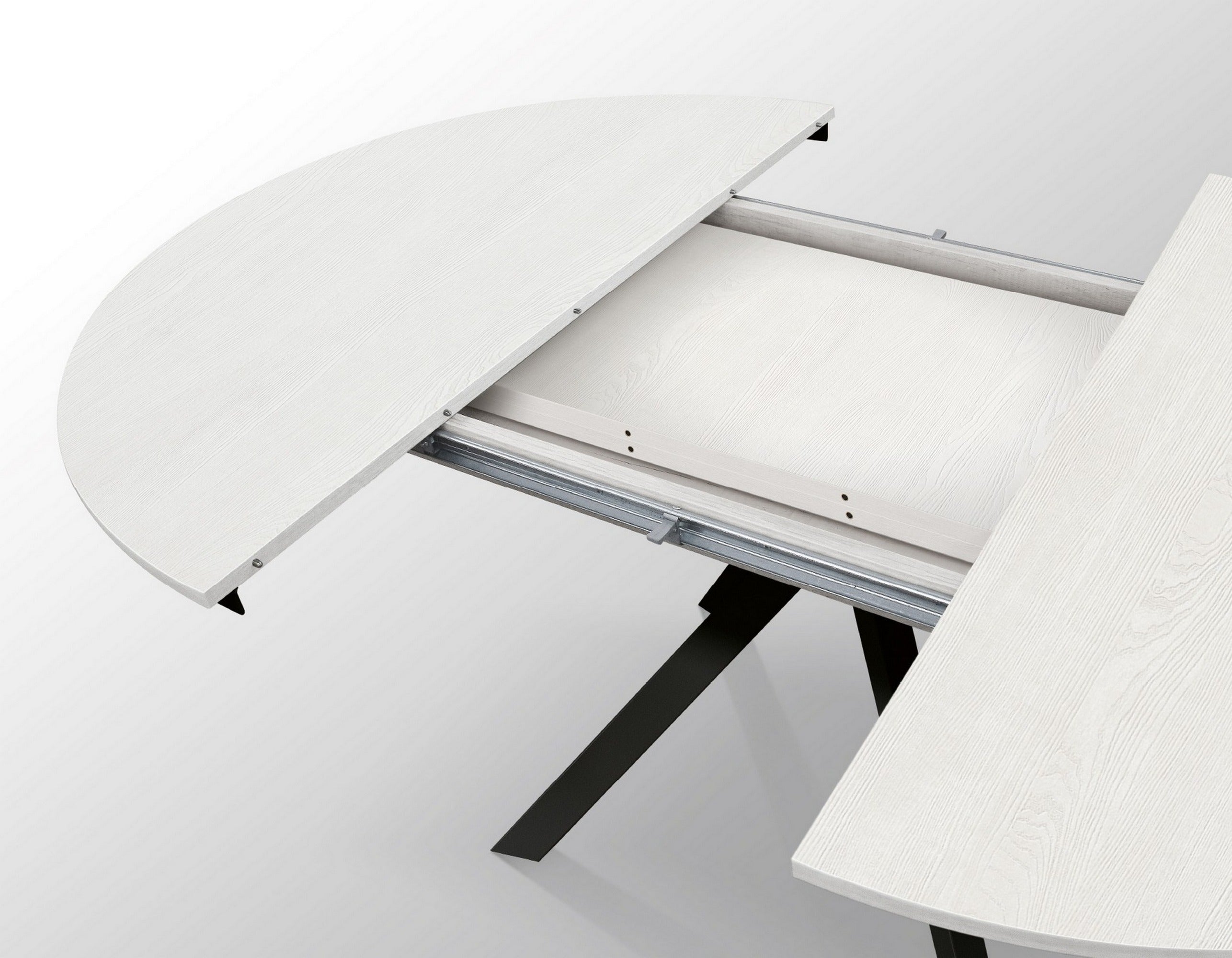 tavolo rotondo pantelleria in legno effetto bianco frassinato con gambe incrociate in metallo antracite, allungabile ⌀120 cm...