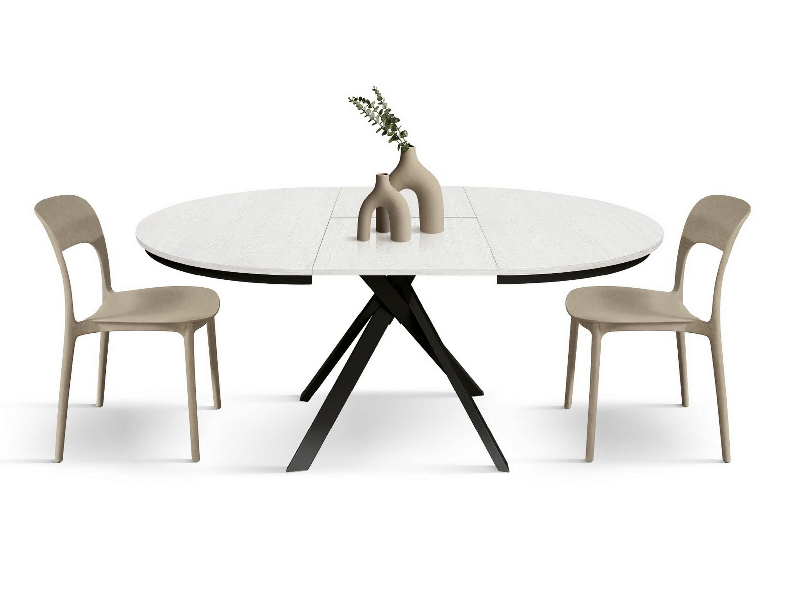 tavolo rotondo pantelleria in legno effetto bianco frassinato con gambe incrociate in metallo antracite, allungabile ⌀120 cm...