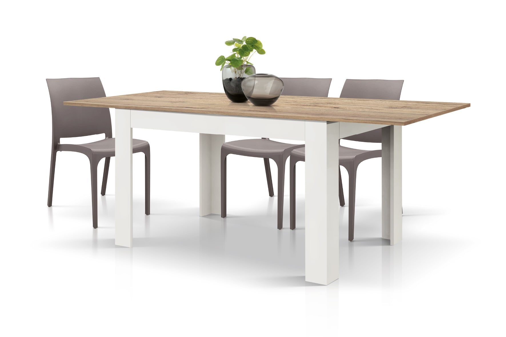 tavolo lipari in legno finitura rovere e base bianca, allungabile 120×80 cm – 170×80 cm, dettaglio della struttura in legno...