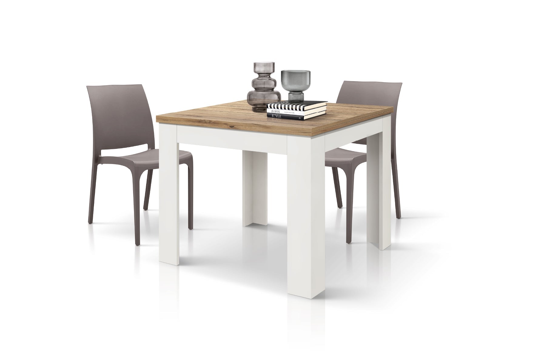 tavolo lipari finitura rovere allungabile a libro 90×90 cm – 180×90 cm, tavolo elegante adatto a sala da pranzo o cucina