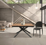 tavolo volpaia in legno, finitura rovere rustico e base in metallo verniciato antracite, allungabile 160×90 cm – 210×90 cm,...