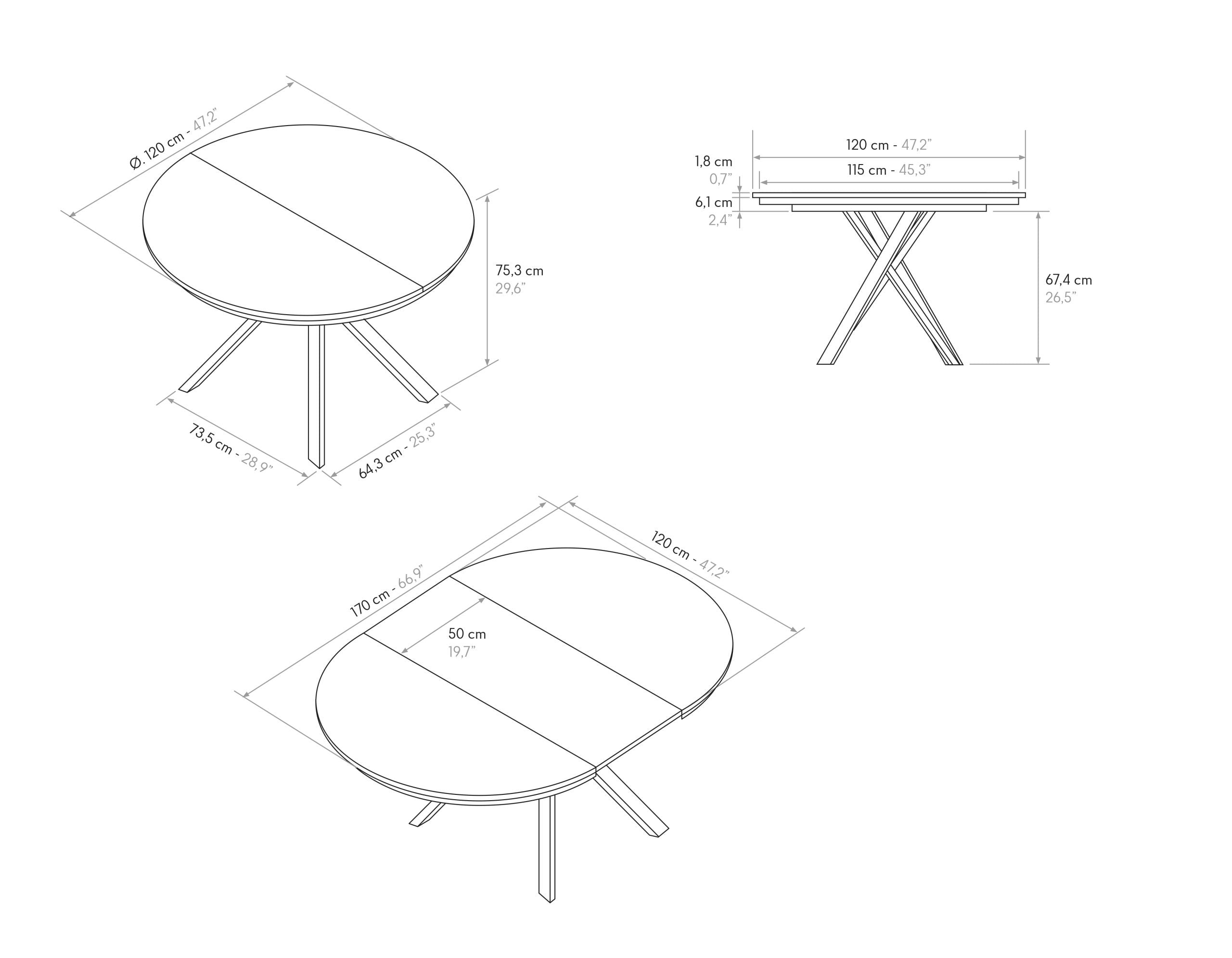 tavolo rotondo pantelleria in legno effetto rovere rustico con gambe incrociate in metallo antracite, allungabile ⌀120 cm –...
