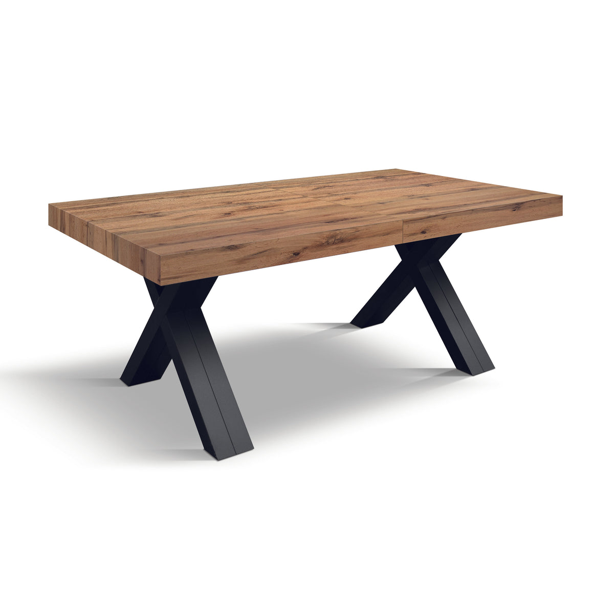 tavolo gallipoli in legno nobilitato effetto rovere rustico con gambe a x in legno antracite, allungabile 180×90 cm – 480×90...