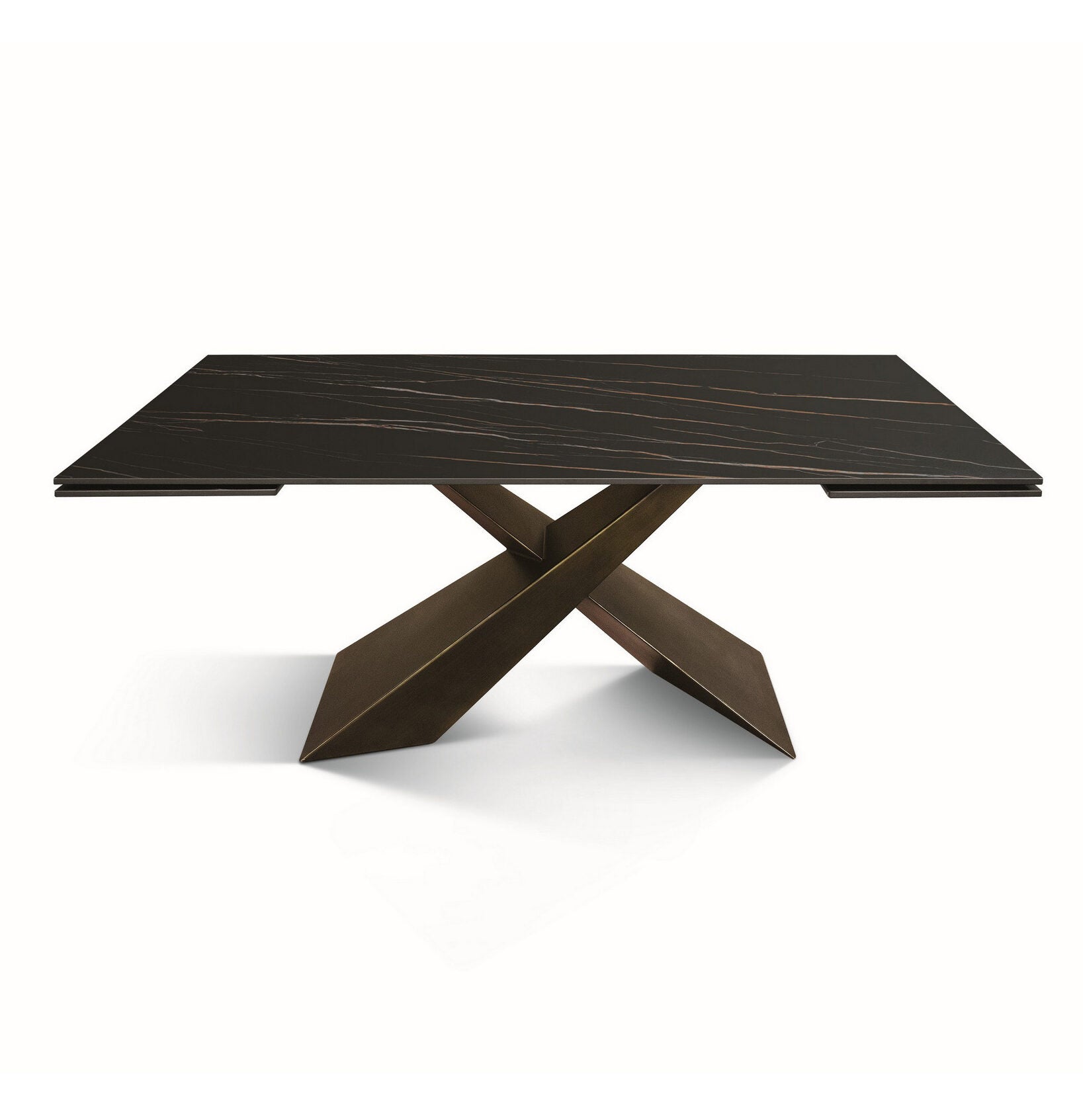 tavolo figari in vetroceramica matt golden nero con gambe a x in metallo bronzo, allungabile 180×90 cm – 260×90 cm, tavolo...
