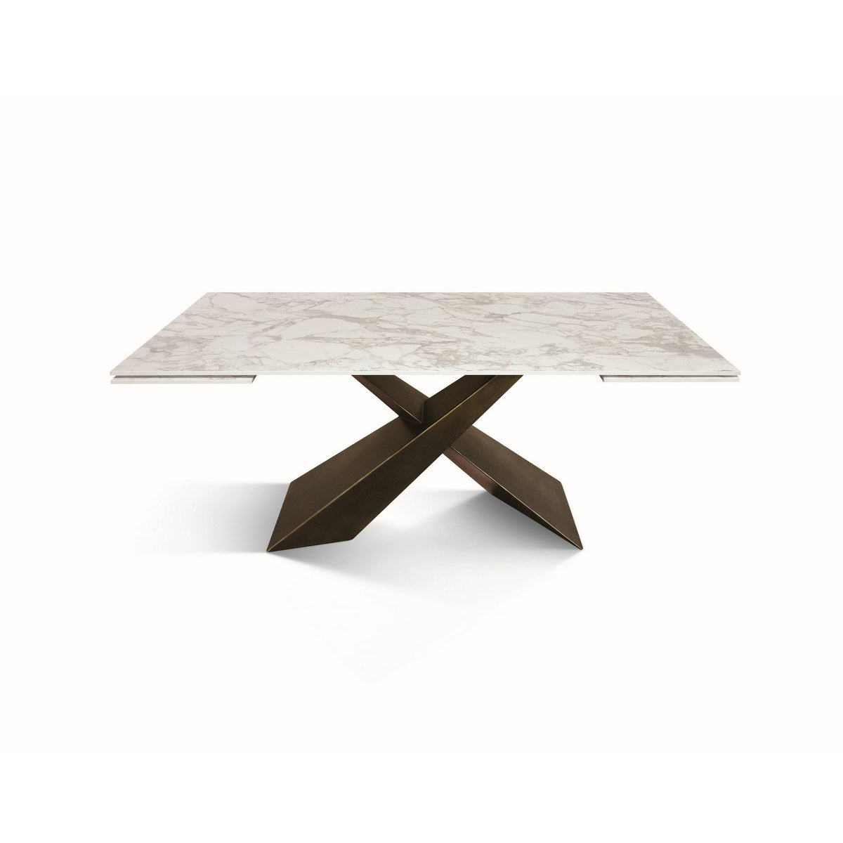 tavolo figari in vetroceramica bianco arabesco con gambe a x in metallo bronzo, allungabile 180×90 cm – 260×90 cm, tavolo...