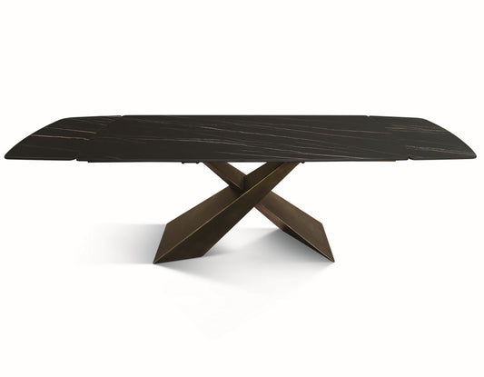 tavolo figari in vetroceramica matt golden nero con gambe a x in metallo bronzo, allungabile 160×90 cm – 240×90 cm,...