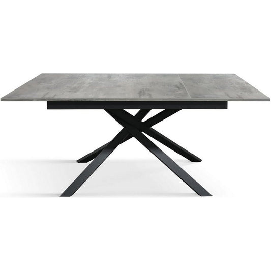 tavolo volpaia in legno, finitura grigio cemento e base in metallo verniciato antracite, allungabile 160×90 cm – 210×90 cm,...