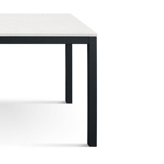 tavolo ravenna in legno finitura bianco anticato e struttura in metallo grigio antracite 110×68 cm, dettaglio della...