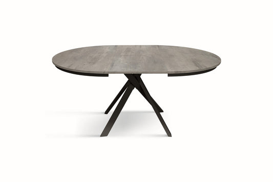 tavolo rotondo pantelleria in legno effetto grigio cemento con gambe incrociate in metallo antracite, allungabile ⌀120 cm –...
