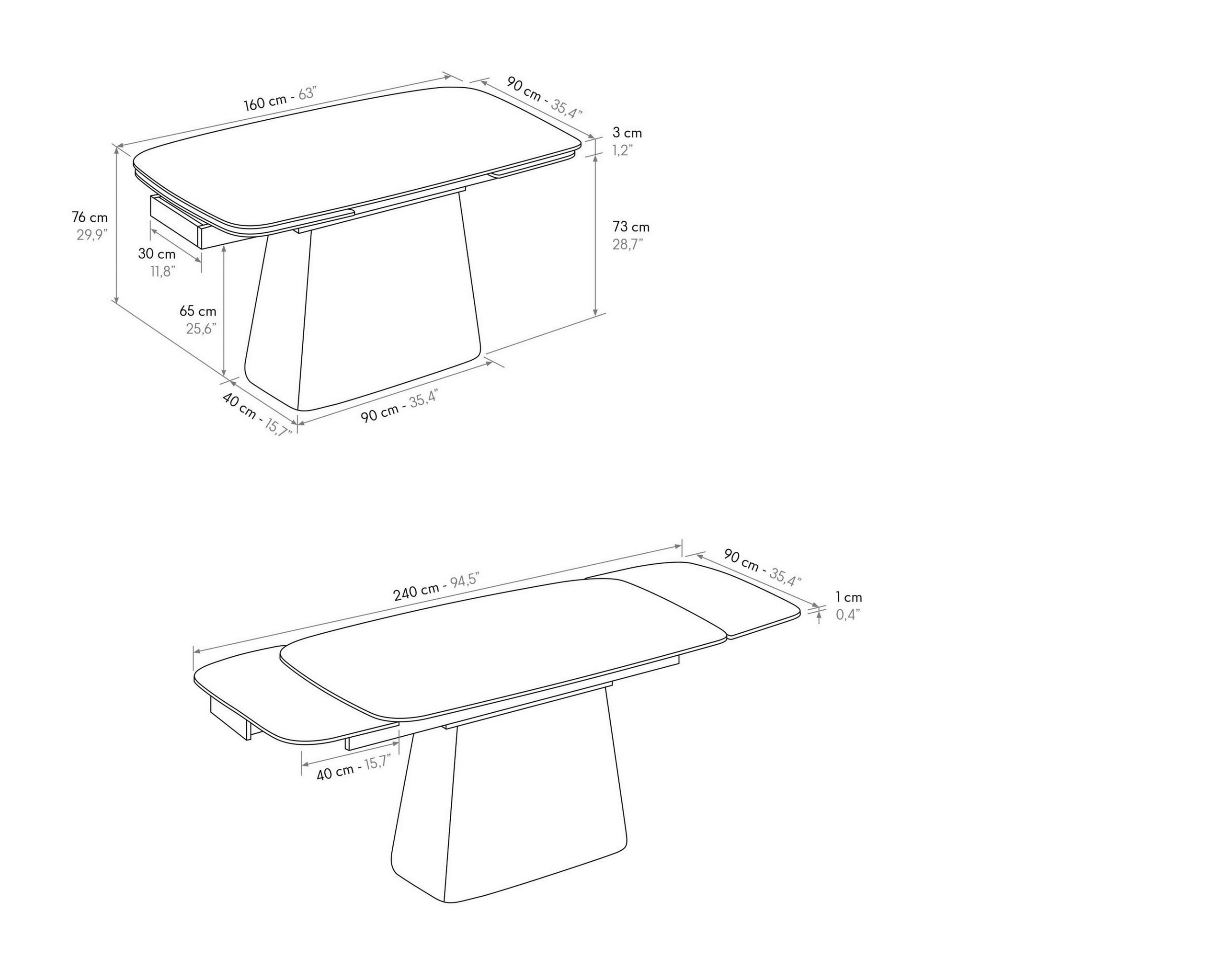 tavolo malta in vetroceramica effetto marmo statuario, allungabile con base noce 160×90 cm – 240×90 cm, superficie...