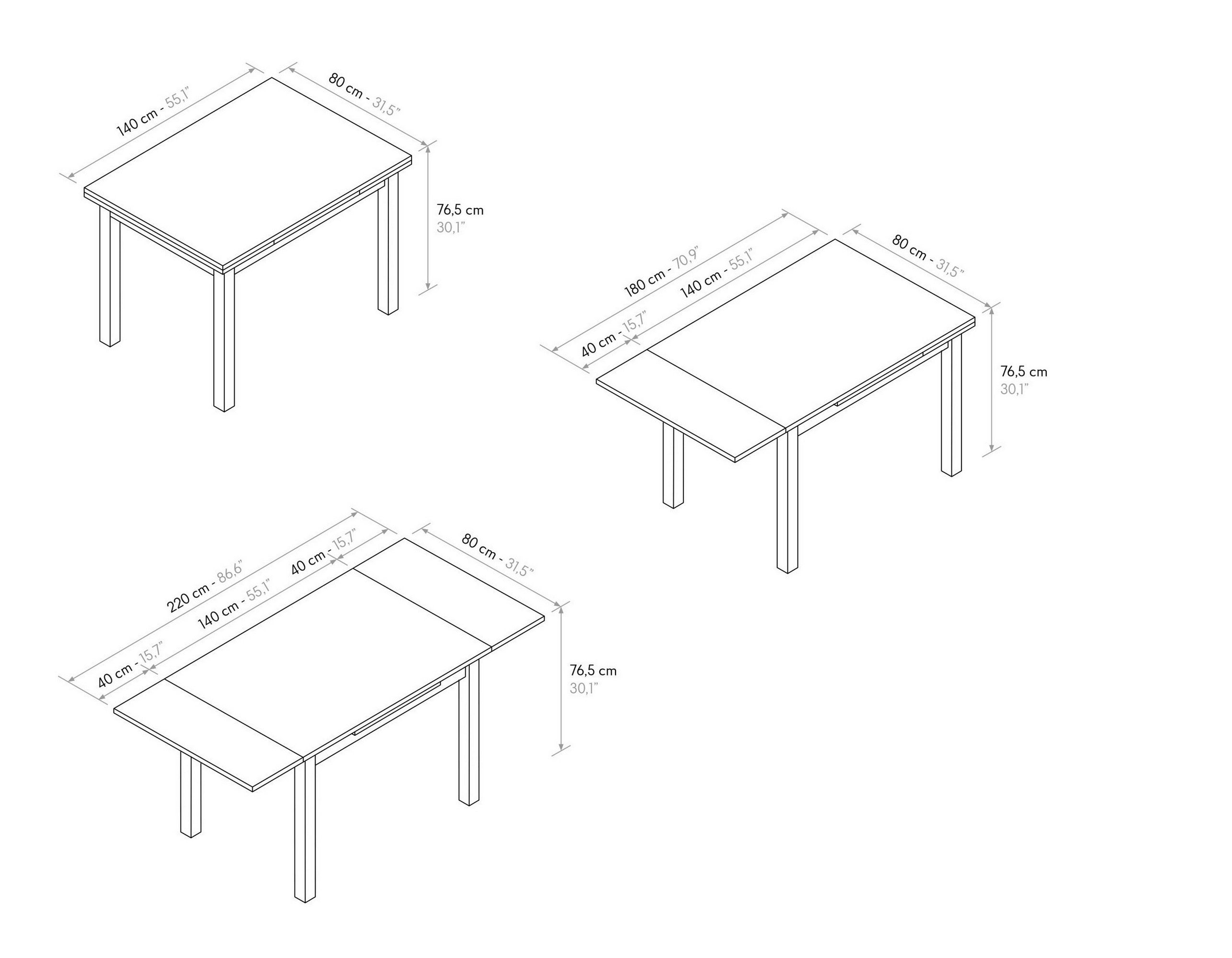 tavolo positano in legno effetto rovere e gambe bianche, allungabile 140x80 cm – 220×90 cm, ideale per ospitare pranzi o...