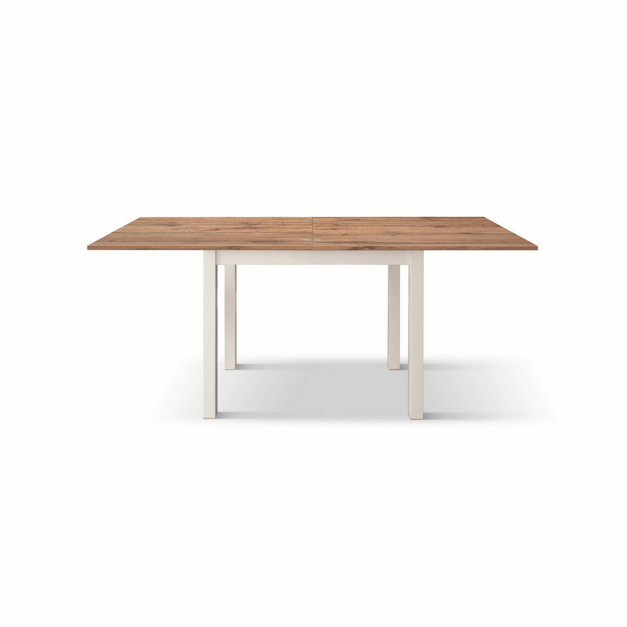 tavolo positano in legno effetto rovere e gambe bianche, allungabile a libro 90×90 cm – 180×90 cm, dettaglio della struttura...