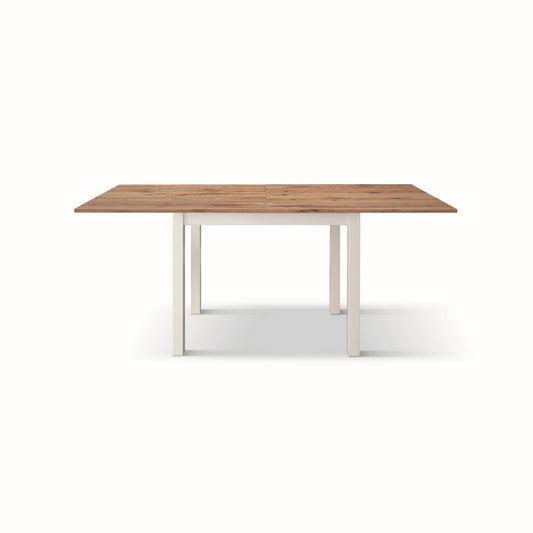 tavolo positano in legno effetto rovere e gambe bianche, allungabile a libro 90×90 cm – 180×90 cm, dettaglio della struttura...