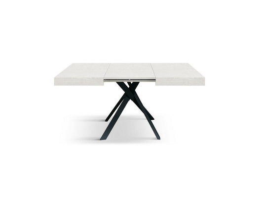 tavolo forte dei marmi in legno, finitura bianco frassinato e gambe incrociate in metallo antracite, allungabile 95×90 cm –...