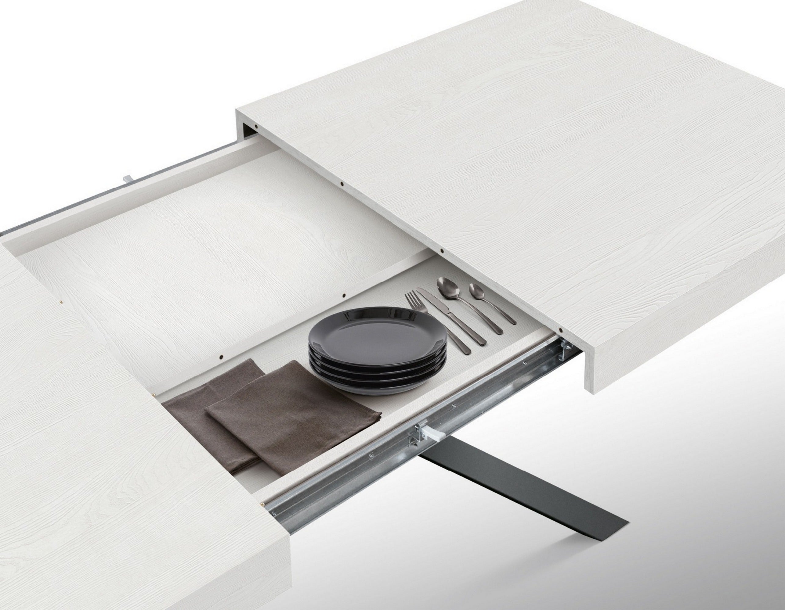 tavolo forte dei marmi in legno, finitura bianco frassinato e gambe incrociate in metallo antracite, allungabile 95×90 cm –...