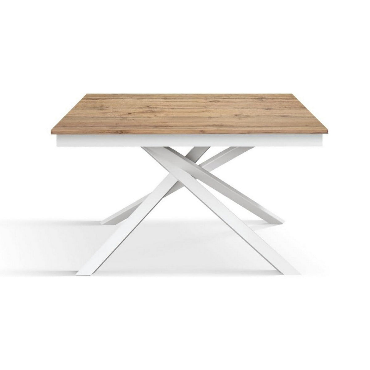 tavolo volpaia in legno, finitura rovere rustico e base in metallo verniciato bianco, allungabile 140×80 cm – 190×80 cm,...