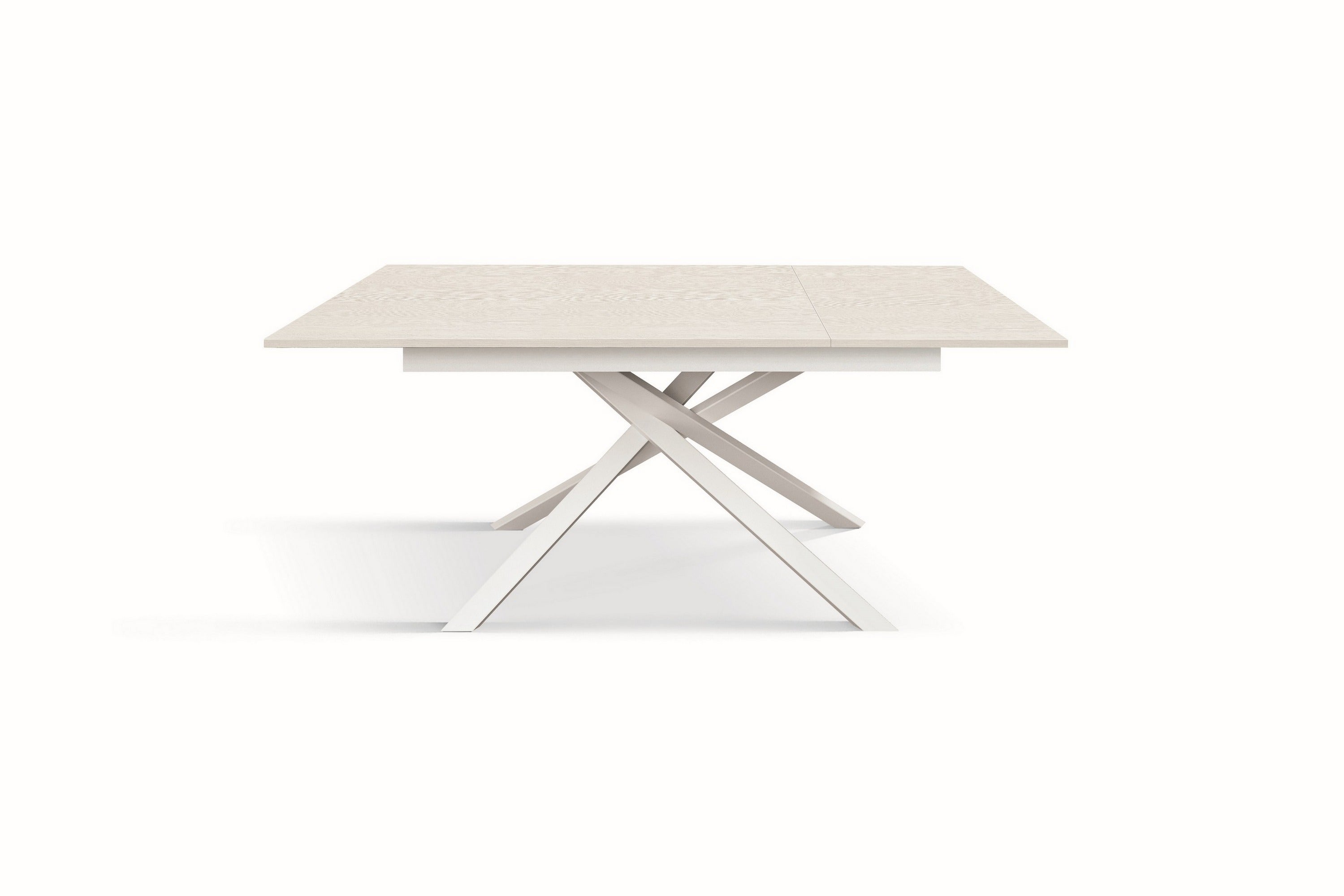 tavolo volpaia in legno, finitura bianco frassinato e base in metallo verniciato bianco, allungabile 140×80 cm – 190×80 cm,...