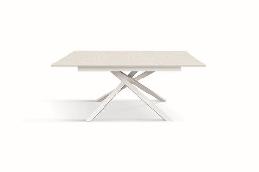 tavolo volpaia in legno, finitura bianco frassinato e base in metallo verniciato bianco, allungabile 120×80 cm – 170×80 cm,...