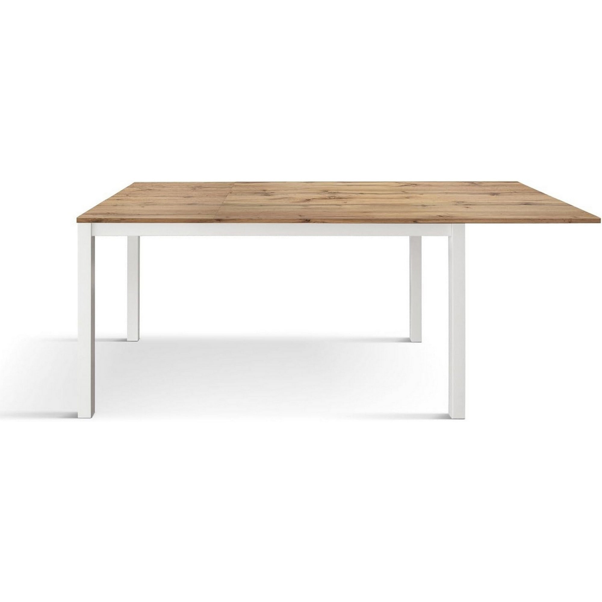 tavolo tropea in legno, finitura rovere rustico e base in metallo verniciato bianco, allungabile 160×90 cm – 210×90 cm,...