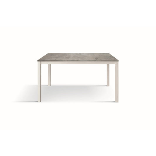 tavolo tropea in legno, finitura grigio cemento e base in metallo verniciato bianco, allungabile 160×90 cm – 210×90 cm,...