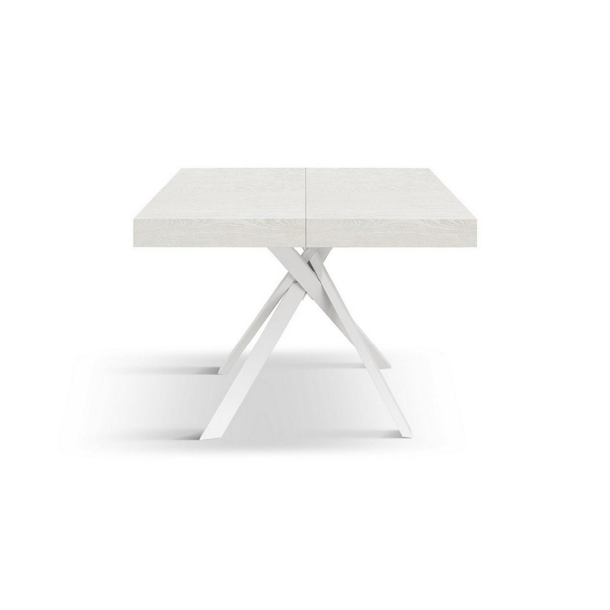 tavolo forte dei marmi in legno, finitura bianco frassinato e gambe incrociate in metallo bianco, allungabile 95×90 cm – 145...