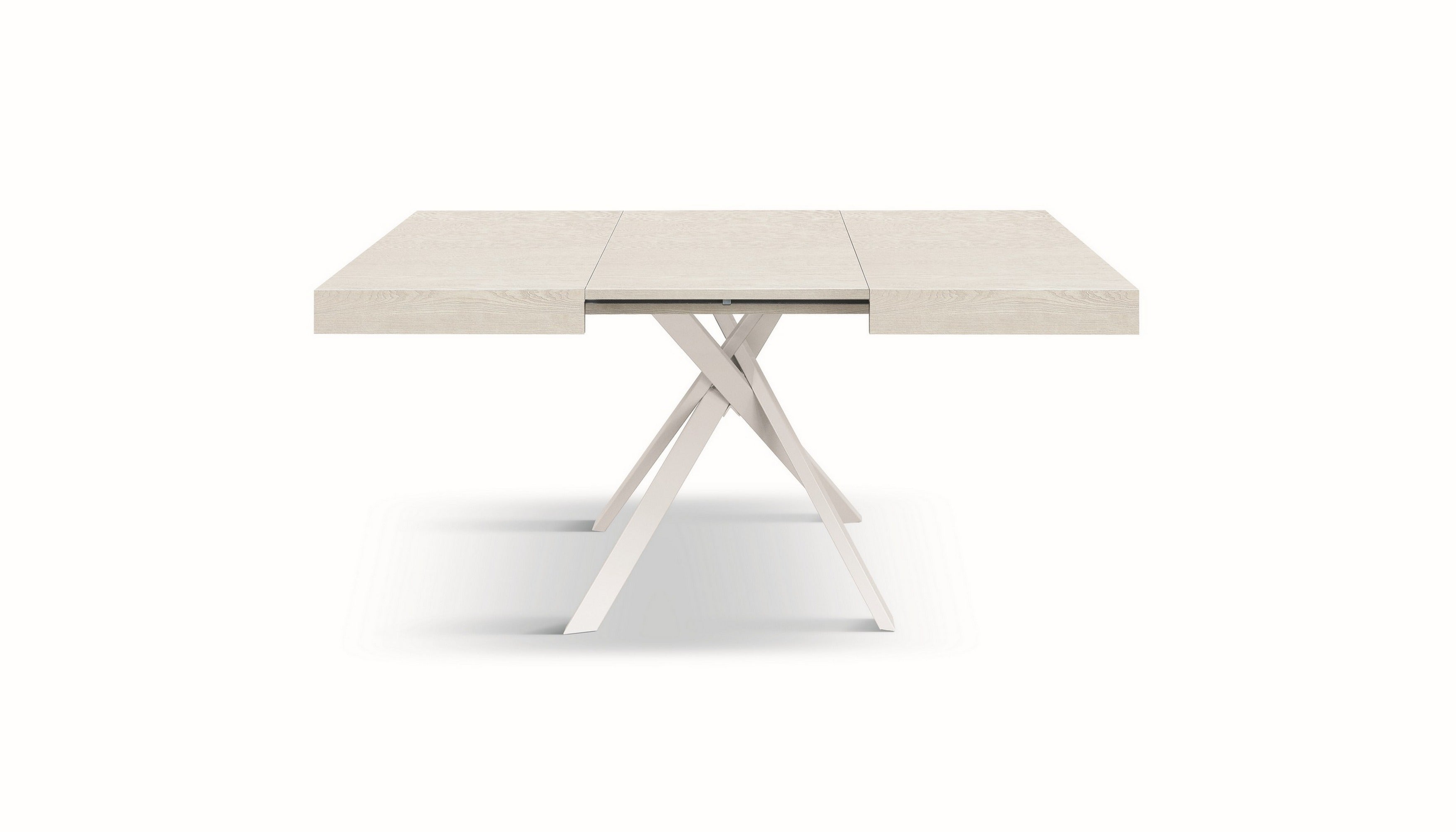 tavolo forte dei marmi in legno, finitura bianco frassinato e gambe incrociate in metallo bianco, allungabile 95×90 cm – 145...