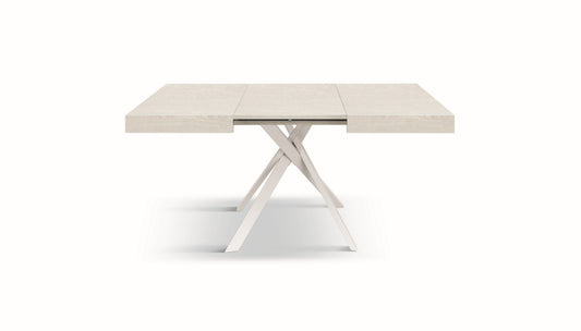 tavolo forte dei marmi in legno, finitura bianco frassinato e gambe incrociate in metallo bianco, allungabile 95×90 cm – 145...