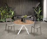 tavolo rotondo pantelleria in legno effetto rovere rustico con gambe incrociate in metallo bianco, allungabile ⌀120 cm –...