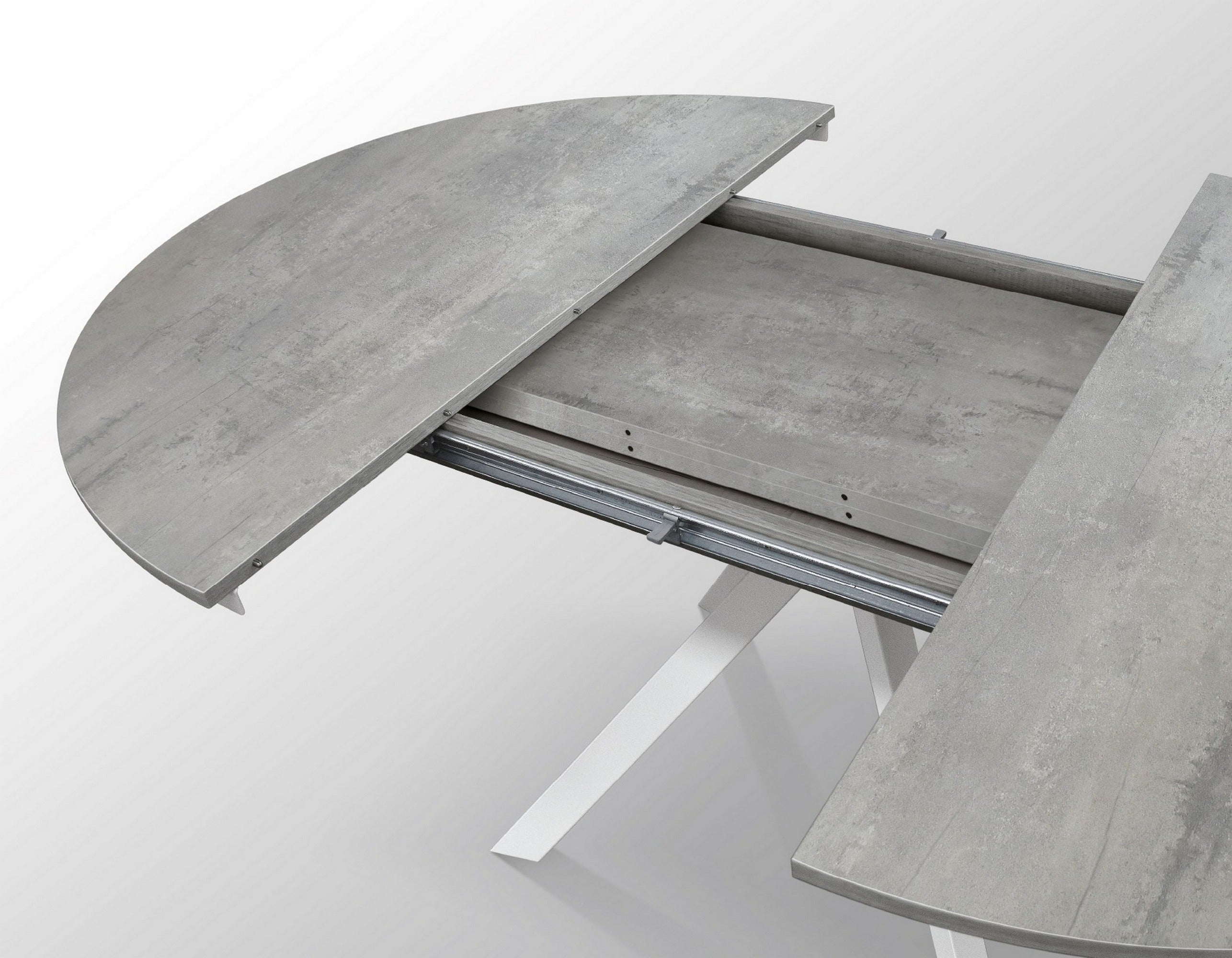 tavolo rotondo pantelleria in legno effetto grigio cemento con gambe incrociate in metallo bianco, allungabile ⌀120 cm –...