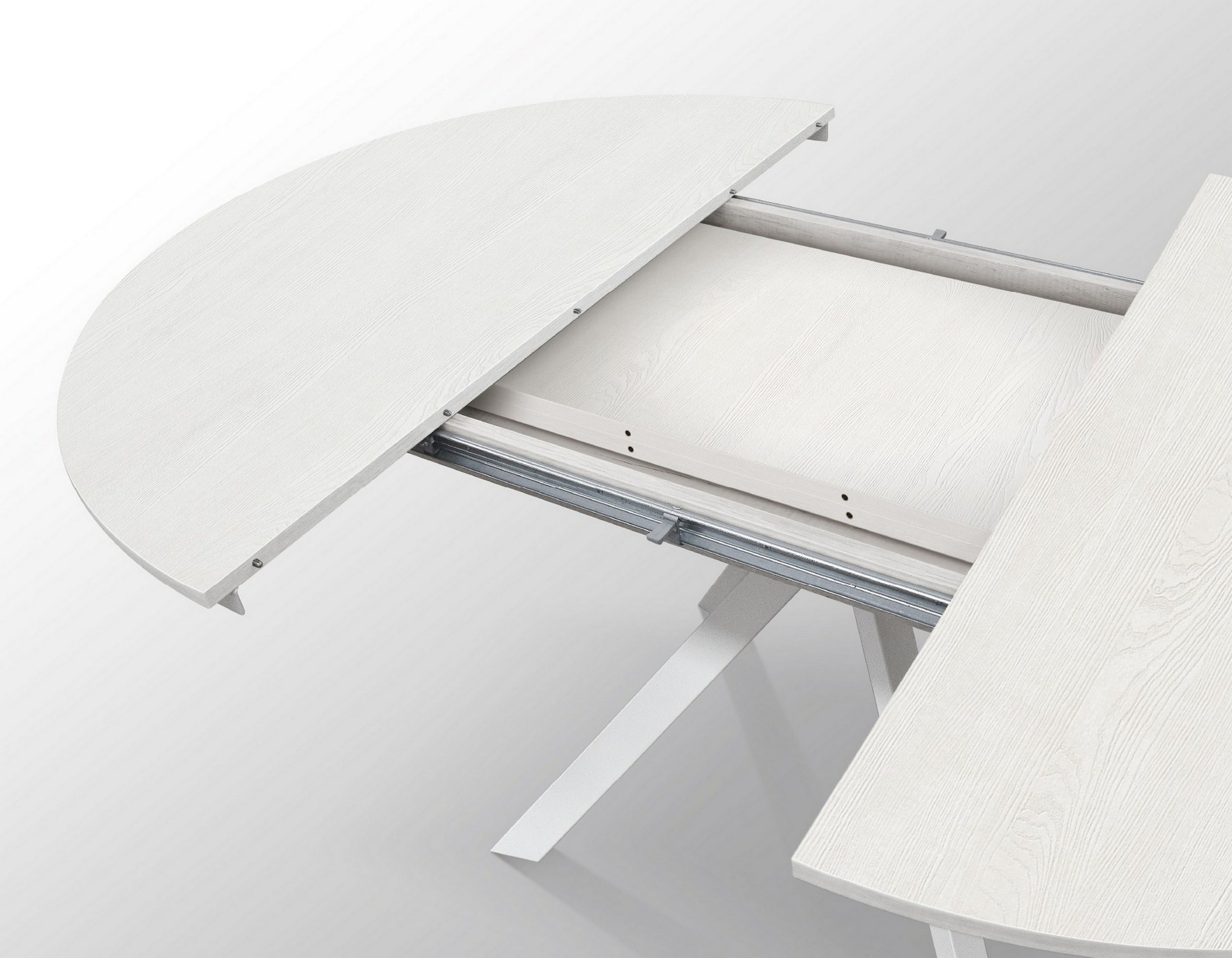 tavolo rotondo pantelleria in legno effetto bianco frassinato con gambe incrociate in metallo bianco, allungabile ⌀120 cm –...