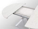 tavolo rotondo pantelleria in legno effetto bianco frassinato con gambe incrociate in metallo bianco, allungabile ⌀120 cm –...