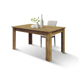 tavolo zagabria in legno, finitura rovere rustico, allungabile 140×80 cm – 180×80 cm, vista ambientata con sedie abbinate