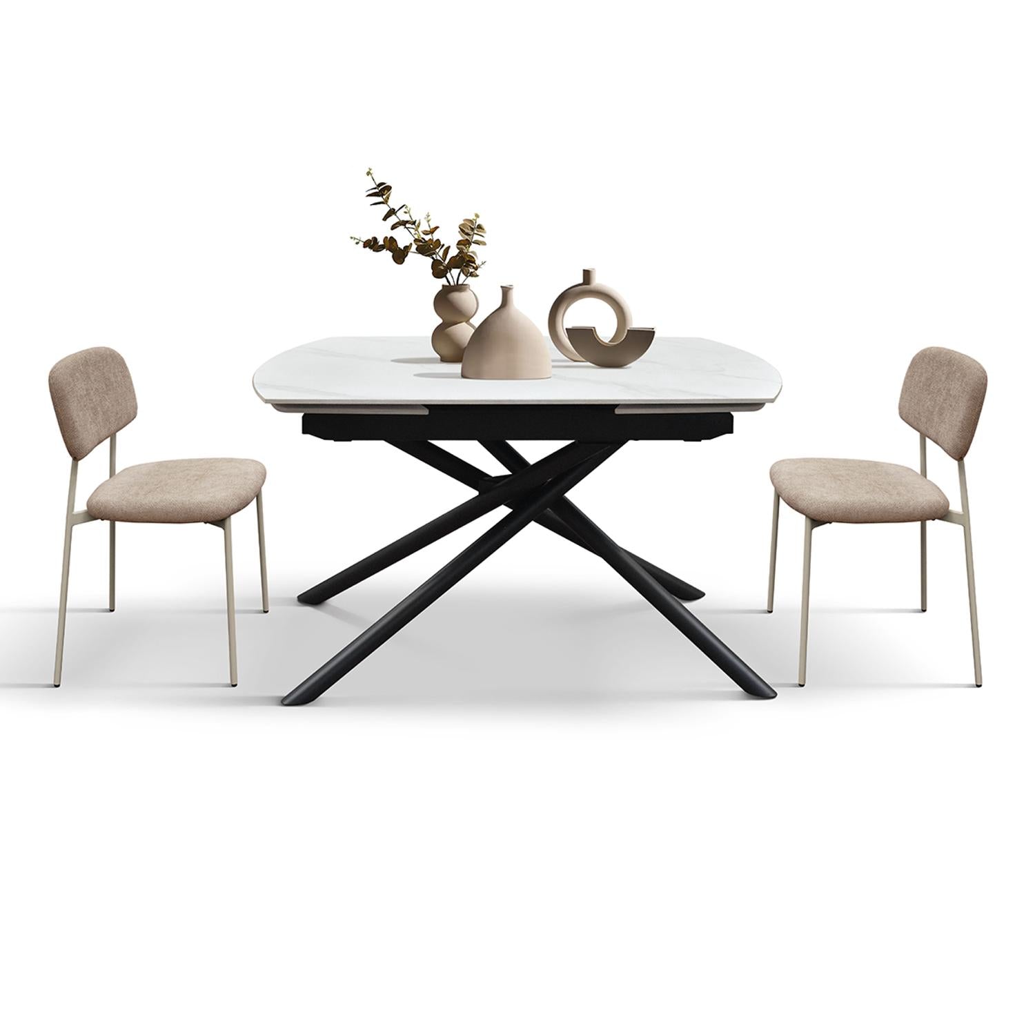 tavolo bonifacio in ceramica bianco statuario e base in metallo verniciato nero, allungabile 120×88 cm – 180×88 cm,...