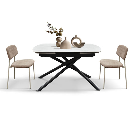 tavolo bonifacio in ceramica bianco statuario e base in metallo verniciato nero, allungabile 120×88 cm – 180×88 cm,...