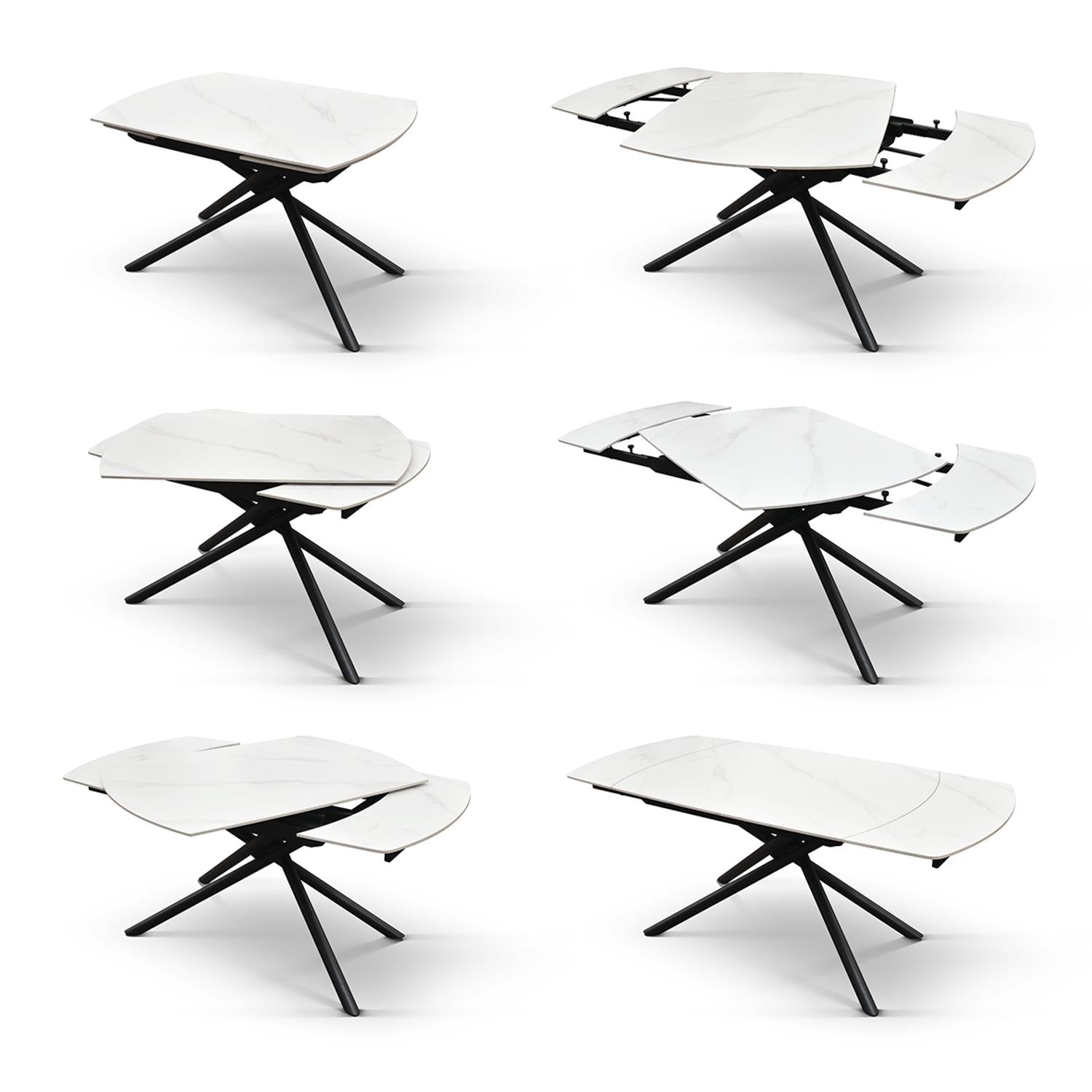 tavolo bonifacio in ceramica bianco statuario e base in metallo verniciato nero, allungabile 120×88 cm – 180×88 cm,...