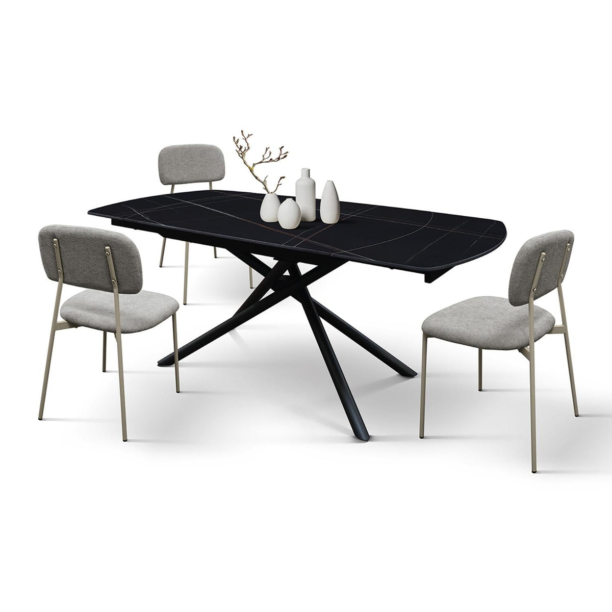 tavolo bonifacio in ceramica nero sahara e base in metallo verniciato nero, allungabile 120×88 cm – 180×88 cm, tavolo...