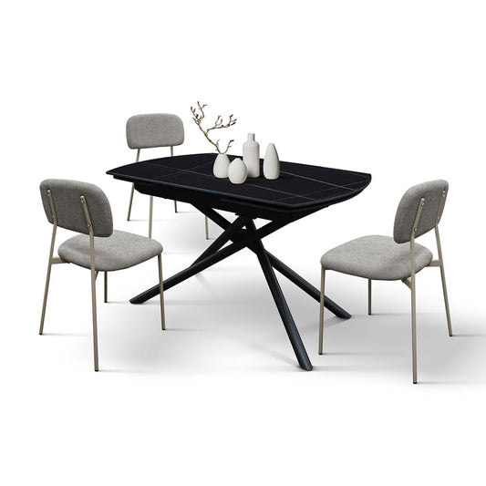 tavolo bonifacio in ceramica nero sahara e base in metallo verniciato nero, allungabile 120×88 cm – 180×88 cm, dettaglio...