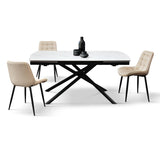 tavolo bonifacio in ceramica bianco statuario e base in metallo verniciato nero, allungabile 140×90 cm – 200×90 cm, vista...