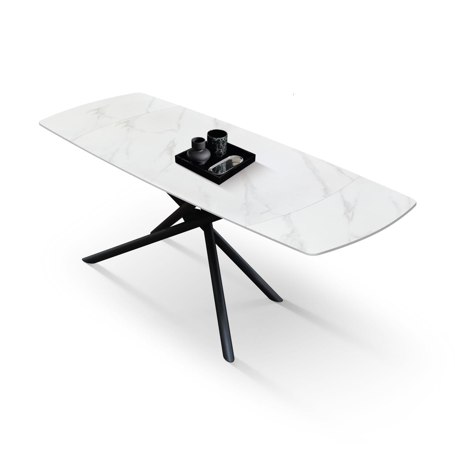tavolo bonifacio in ceramica bianco statuario e base in metallo verniciato nero, allungabile 140×90 cm – 200×90 cm, ideale...