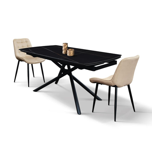 tavolo bonifacio in ceramica nero sahara e base in metallo verniciato nero, allungabile 160×90 cm – 240×90 cm, dettaglio...