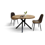 tavolo rotondo pola in legno, finitura rovere rustico e gambe incrociate in metallo nero, allungabile ø100xh75 cm –...