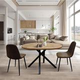 tavolo rotondo pola in legno, finitura rovere rustico e gambe incrociate in metallo nero, allungabile ø100xh75 cm –...