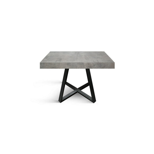 tavolo forte dei marmi in legno, finitura grigio cemento e base incrociata in metallo antracite, allungabile 95×90 cm – 145...