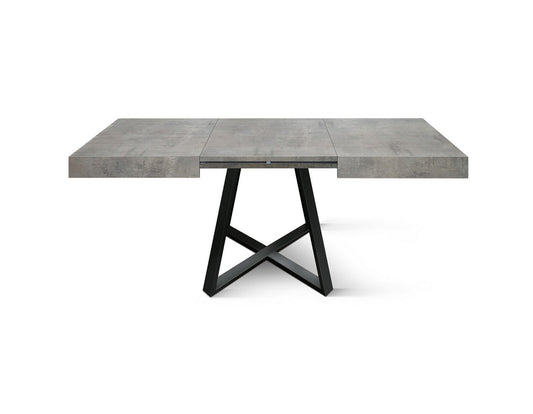 tavolo forte dei marmi in legno, finitura grigio cemento e base incrociata in metallo antracite, allungabile 95×90 cm – 145...