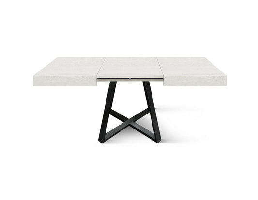 tavolo forte dei marmi in legno, finitura bianco frassinato e base incrociata in metallo antracite, allungabile 95×90 cm –...