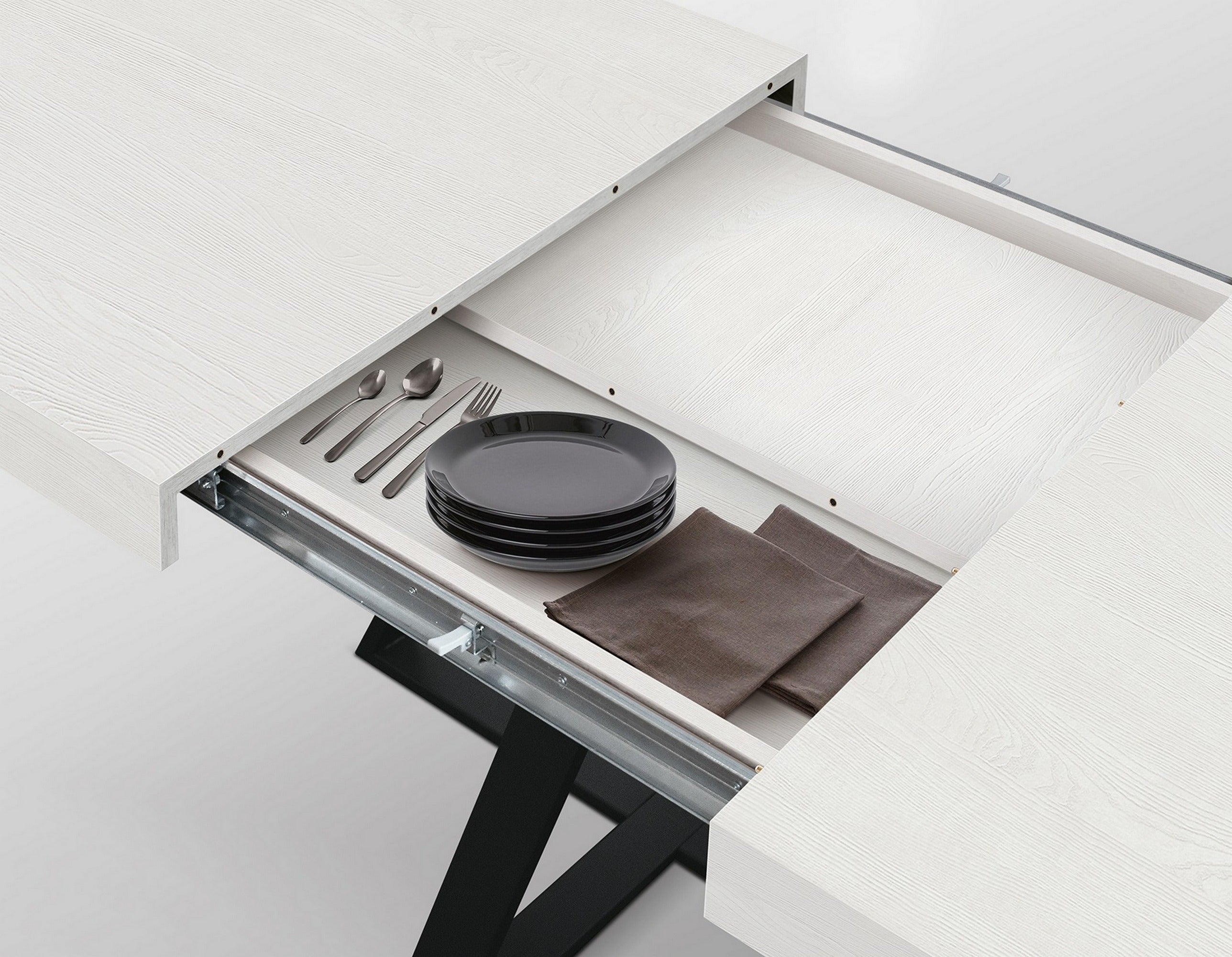 tavolo forte dei marmi in legno, finitura bianco frassinato e base incrociata in metallo antracite, allungabile 95×90 cm –...