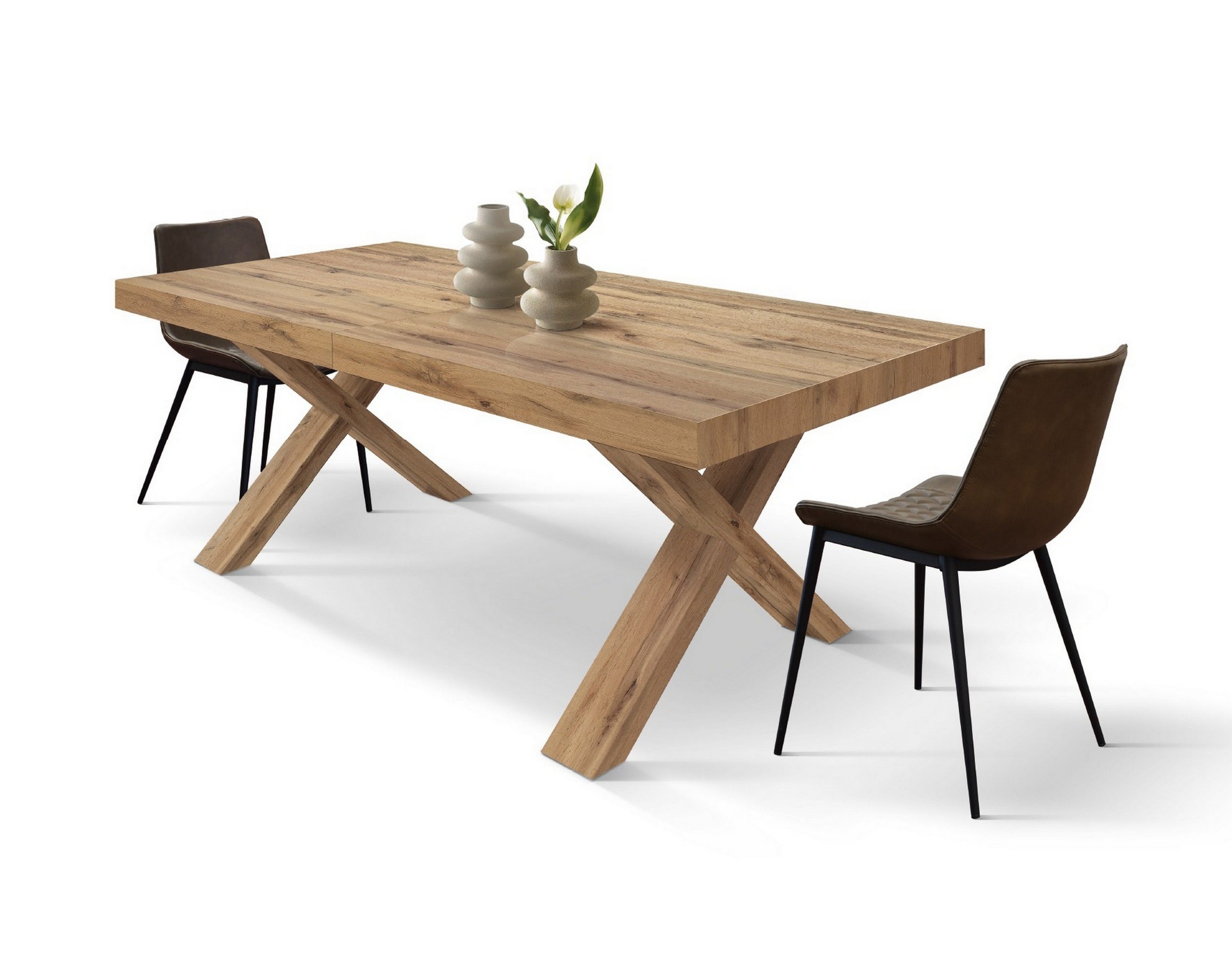 tavolo allungabile amalfi in legno effetto rovere rustico e gambe a x, allungabile 180×90 cm – 260×90 cm, design moderno per...