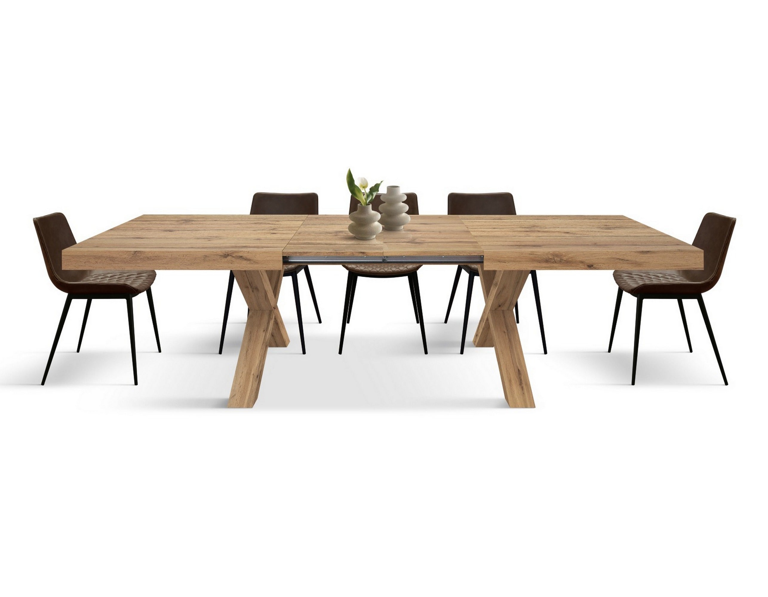 tavolo allungabile amalfi in legno effetto rovere rustico e gambe a x rovere rustico, allungabile 160×90 cm – 240×90 cm,...